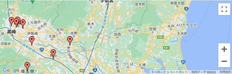 地図表示範囲内のピン表示画面(開発中のもの)