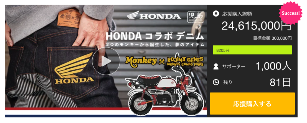 児島ジーンズとホンダモンキーのコラボパンツ