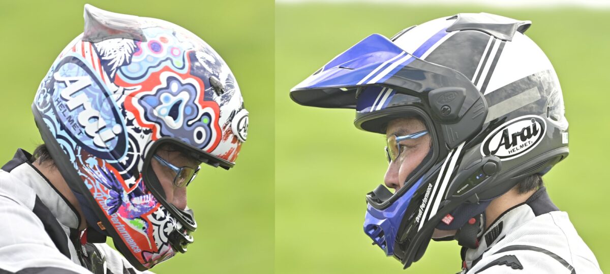 強い前傾姿勢でバイクを操るロードバイクでは、上目遣いでの視界が重要になる。またオフロードなどアップライトなポジションのバイクでは目線が正面を向く。こんな車種による視界の違いもレンズの仕様に反映される。