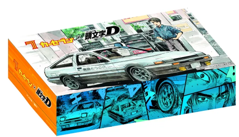 カーセブンと頭文字Dのコラボデザインが施されたボックスティッシュ